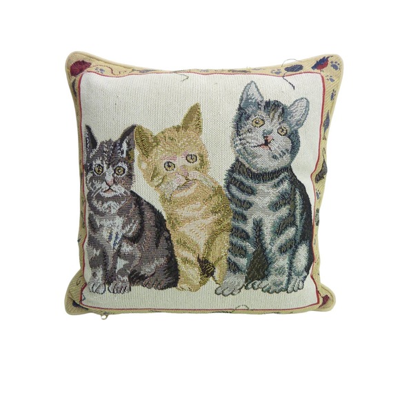 Vintage Other - Vintage Tapestry Cat Pillow Kittens 15" x 15" Square Sofa Chair Three Cats